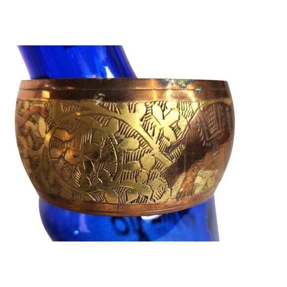 Handcrafted Vintage Brass & Copper Bangle Elephant & Flower Bangle Bracelet Wid - Picture 8 of 9